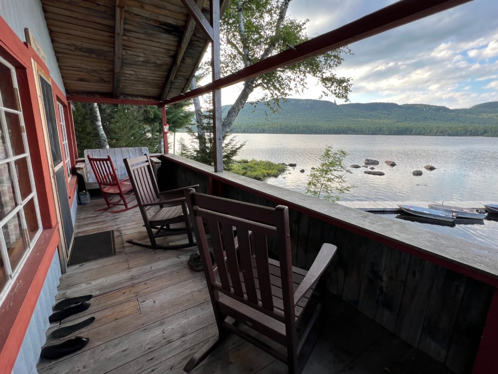 Montclair Cabin, one of 14 lakefront cabins at Attean Lake Lodge, offers a wonderful view across Attean Pond to Sally Mountain.